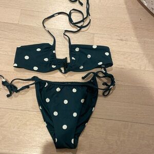 oysho dress green polka dots halter Green Silk Girls Smocked Dress with Red Ribbons 5 main image 0